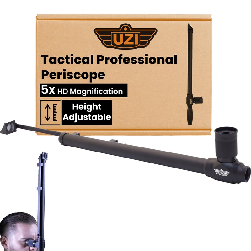 Uzi Expandable Tactical Professional Periscope Adjustable 20" to 27", Weatherproof Aluminum Spy Periscope for Adults, Kids, Hunting, Hiking, Surveillance, 5X HD Magnification, Black - Image 1